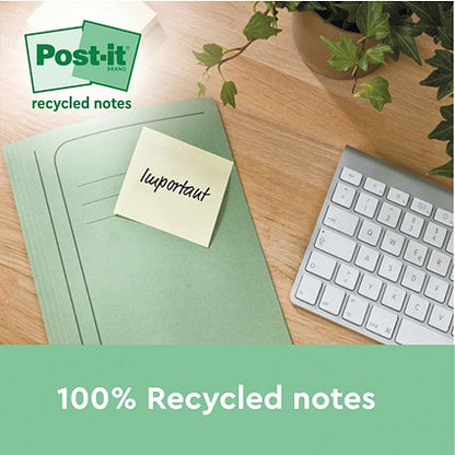 Post-it Super Sticky Recycled Notes, 47.6 x 47.6mm, Yellow, Pack of 12 x 70 Notes
