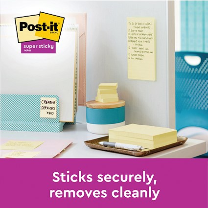 Post-it Super Sticky Recycled Notes, 76 x 76mm, Yellow, Pack of 12 x 70 Notes