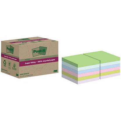Post-it Super Sticky Recycled Notes, 76 x 76mm, Assorted, Pack of 12 x 70 Notes