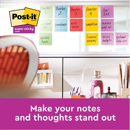 Post-it Super Sticky Recycled Notes Value Pack, 76 x 76mm, Assorted, Pack of 18 x 70 Notes