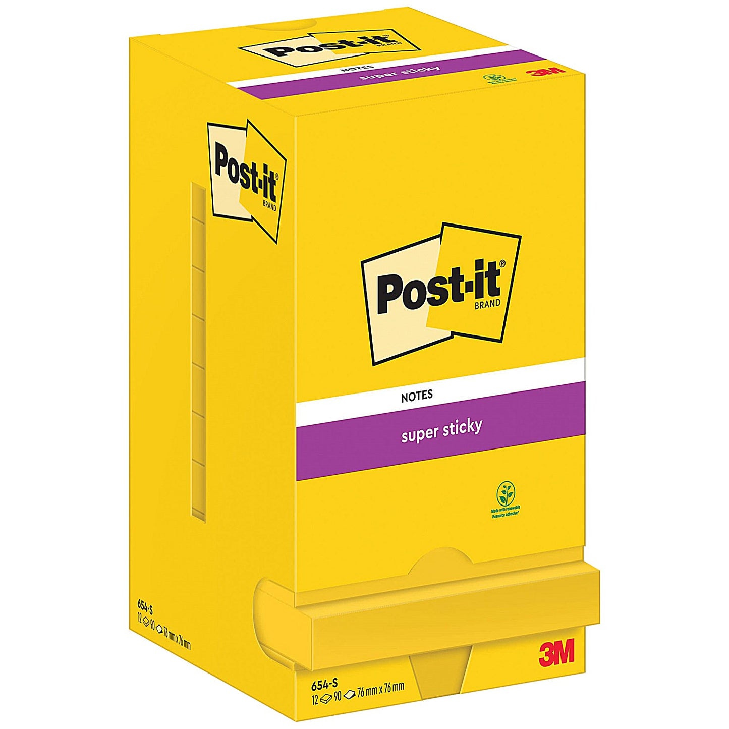 Post-it Super Sticky Notes Display Pack, 76 x 76mm, Ultra Yellow, Pack of 12 x 90 Notes