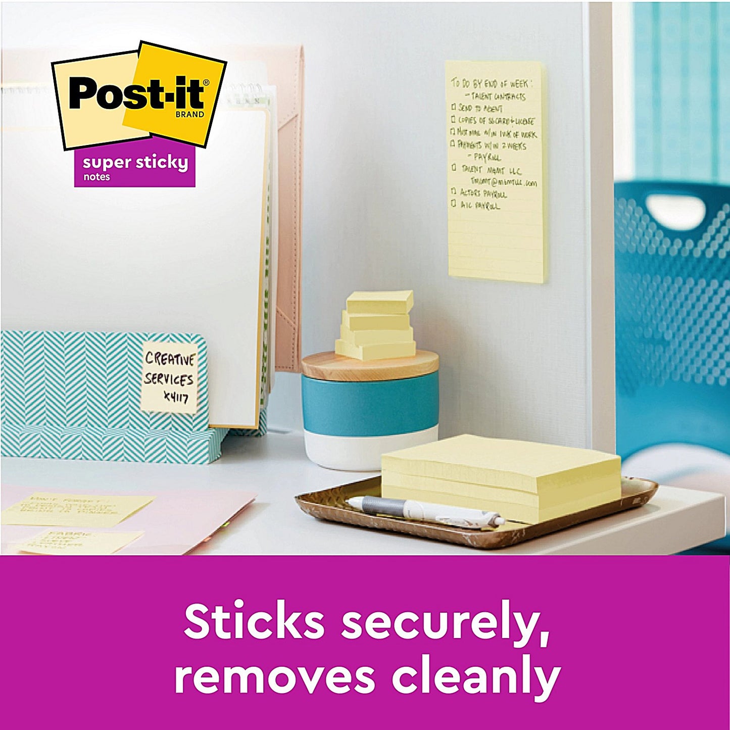Post-it Super Sticky Notes Display Pack, 76 x 127mm, Yellow, Pack of 12 x 90 Notes