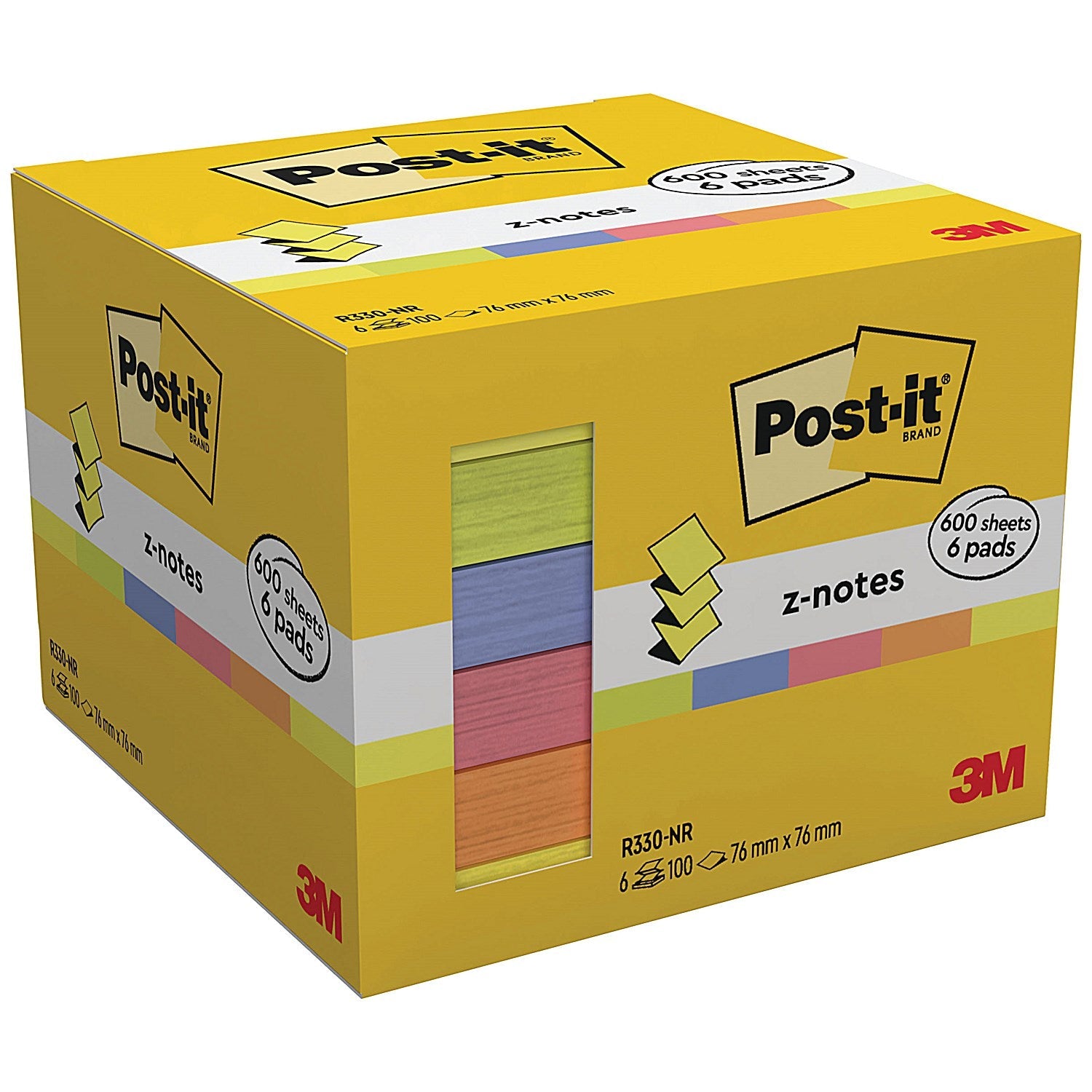 Post-it Z-Notes Display Pack 76 x 76mm, Assorted Neon, Pack of 6 x 100 Easy2Order : 3M08369