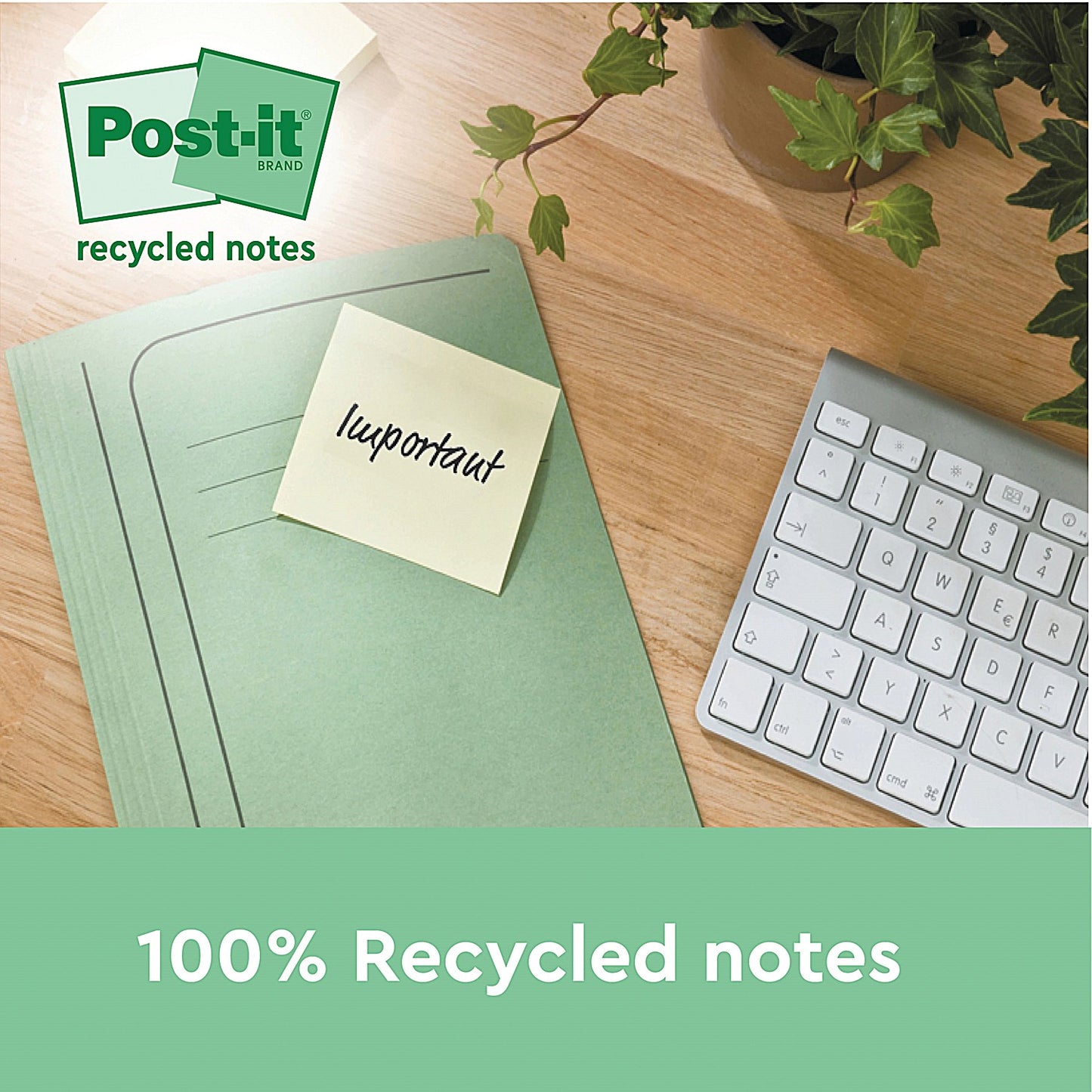 Post-it Recycled Z-Notes, 76 x 76mm, Yellow, Pack of 6 x 100 Z-Notes