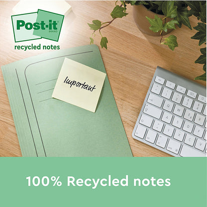 Post-it Recycled Z-Notes, 76 x 76mm, Yellow, Pack of 6 x 100 Z-Notes