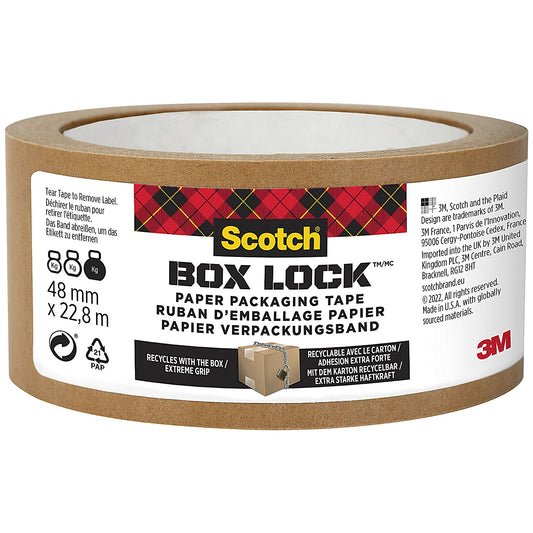 Scotch Box Lock Paper Packaging Tape, 48x22.8m, Brown