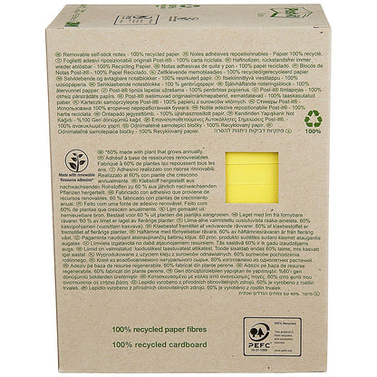 Post-it Recycled Notes, 76x127mm, 100 Sheets, Canary Yellow, Pack of 16