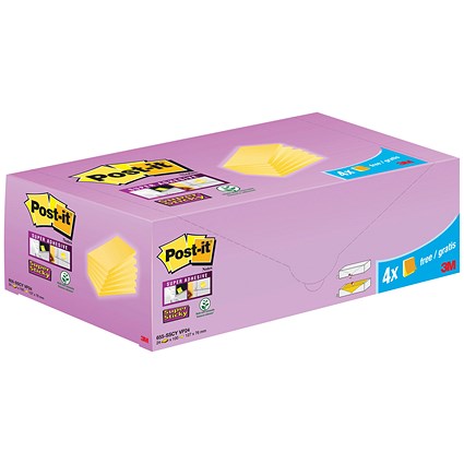 Post-it Super Sticky Notes, 127 x 76mm, Yellow, Pack of 24 x 90 Notes