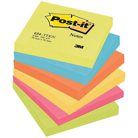 Post-it Energetic Palette Colour Notes, 76 x 76mm, Rainbow Colours, Pack of 6 x 100 Notes Easy2Order : 3M87123