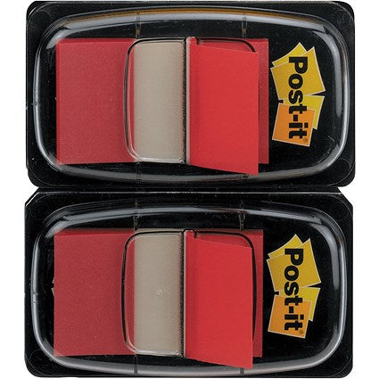 Post-it Index Tabs Dispenser with Red Tabs, 25 x 43mm,Pack of 2(100 Flags in total)