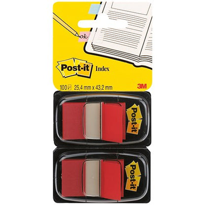 Post-it Index Tabs Dispenser with Red Tabs, 25 x 43mm,Pack of 2(100 Flags in total)