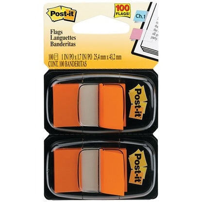 Post-it Index Tabs Dispenser with Orange Tabs, 25 x 43mm, Pack of 2(100 Flags in total)