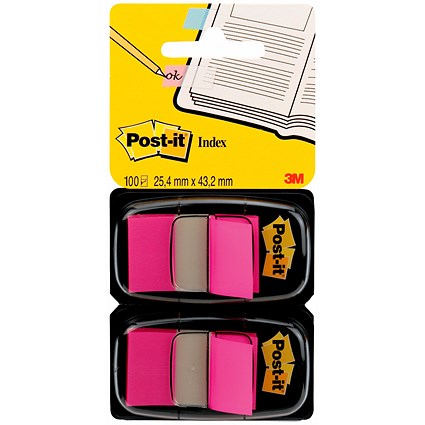 Post-it Index Tabs Dispenser with Pink Tabs, 25 x 43mm, Pack of 2(100 Flags in total)