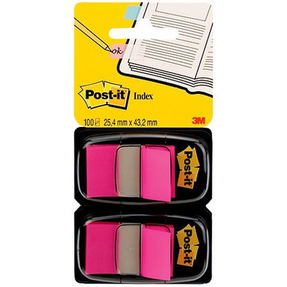 Post-it Index Tabs Dispenser with Pink Tabs, 25 x 43mm, Pack of 2(100 Flags in total)