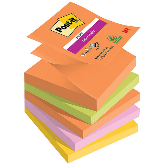 Post-it Super Sticky Z-Notes, 76 x 76mm, Boost, Pack of 5 x 90 Z-Notes