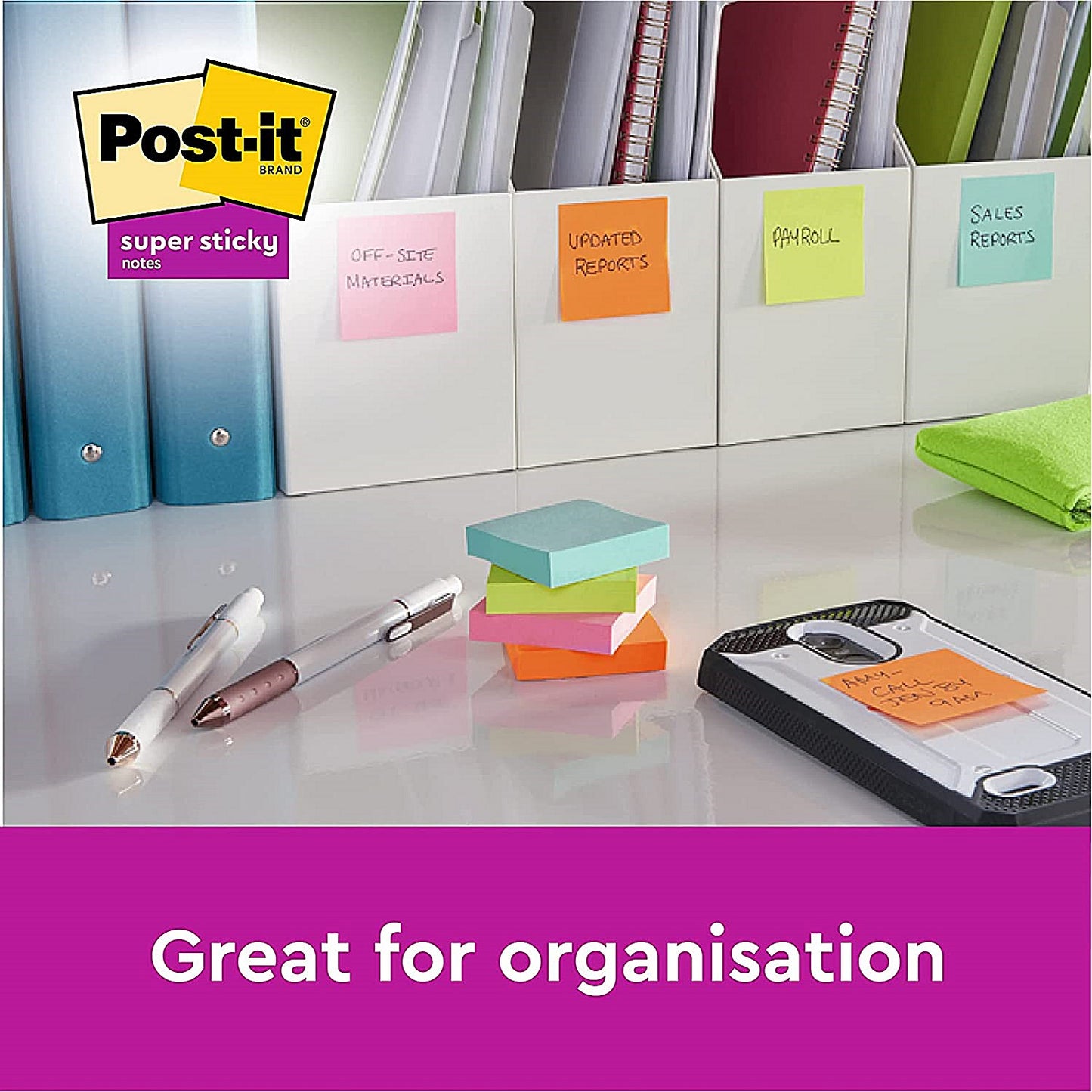 Post-it Super Sticky Notes, 76 x 76mm, Oasis, Pack of 5 x 90 Notes