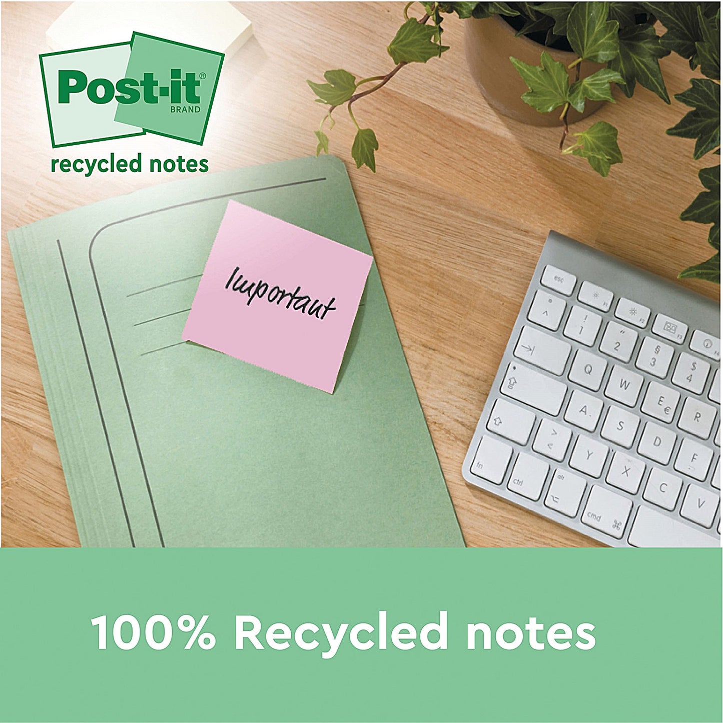 Post-it Recycled Notes, 76 x 127mm, Pastel, Pack of 16 x 100 Notes