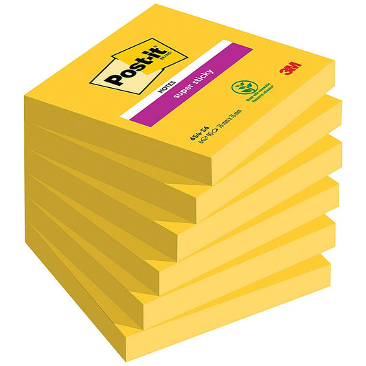 Post-it Super Sticky Notes, 76 x 76mm, Ultra Yellow, Pack of 6 x 90 Notes