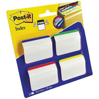 Post-it Index Angled Filing Tabs, 50 x 38mm, Assorted, Pack of 24(6 of each colour)