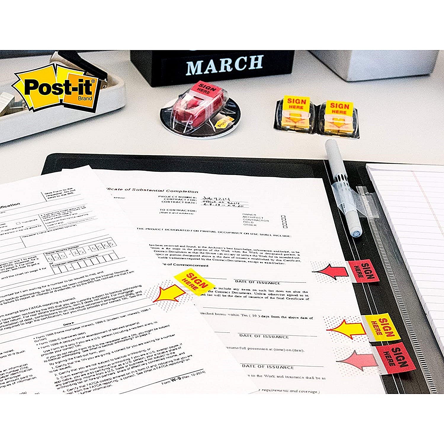 Post-it Index Tabs Sign Here Red with Desk Grip Dispenser (Pack of 200)