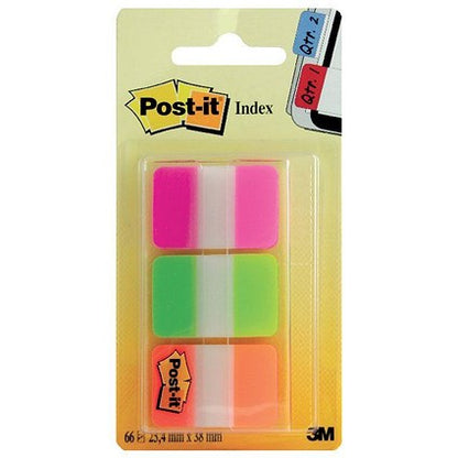 Post-it Durable Index Tabs, 25mm, Neon, Pack of 66(22 of each colour)