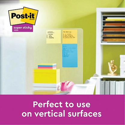 Post-it Super Sticky Ruled Notes, 101 x 101mm, Yellow, Pack of 6 x 90 Notes