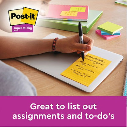 Post-it Super Sticky Ruled Notes, 101 x 101mm, Yellow, Pack of 6 x 90 Notes
