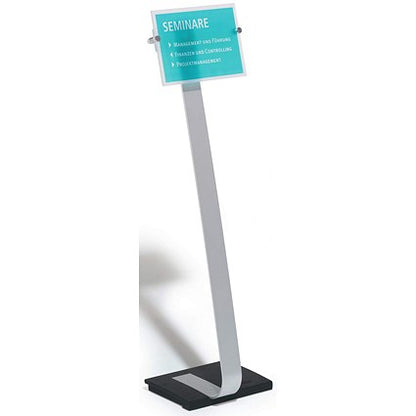 Durable Crystal Sign Aluminium Display Panel Floor Stand, A4, 1.18m, Silver