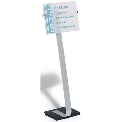 Durable Crystal Sign Aluminium Display Panel Floor Stand, A3, 1.25m, Silver