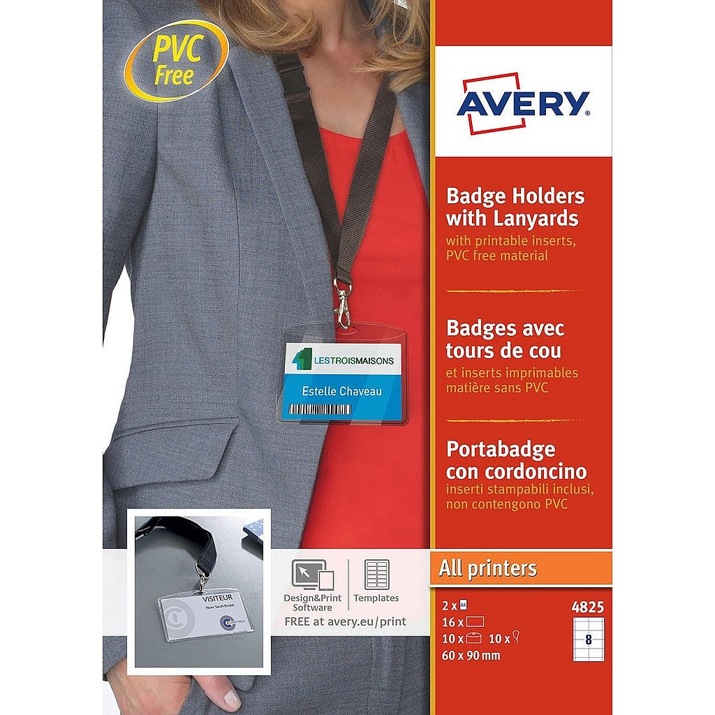 Avery Name Badge Holder with Lanyard 60x90mm (Pack 10) - 4825 Easy2Order : 4825