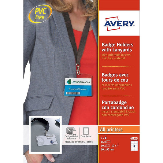 Avery Name Badge Holder with Lanyard 60x90mm (Pack 10) - 4825 Easy2Order : 4825