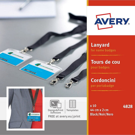 Avery Lanyard for Name Badges 440x20mm Black (Pack 10) 4828 Easy2Order : 4828