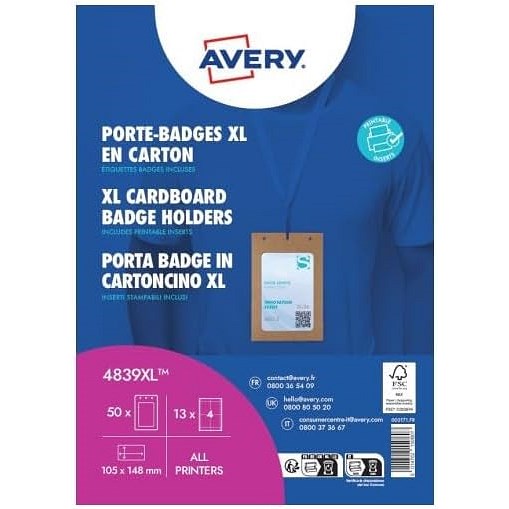 Avery A6 Cardboard Badge Holders 111mm x 166m Kraft (Pack 50) - 4839XL Easy2Order : 4839XL