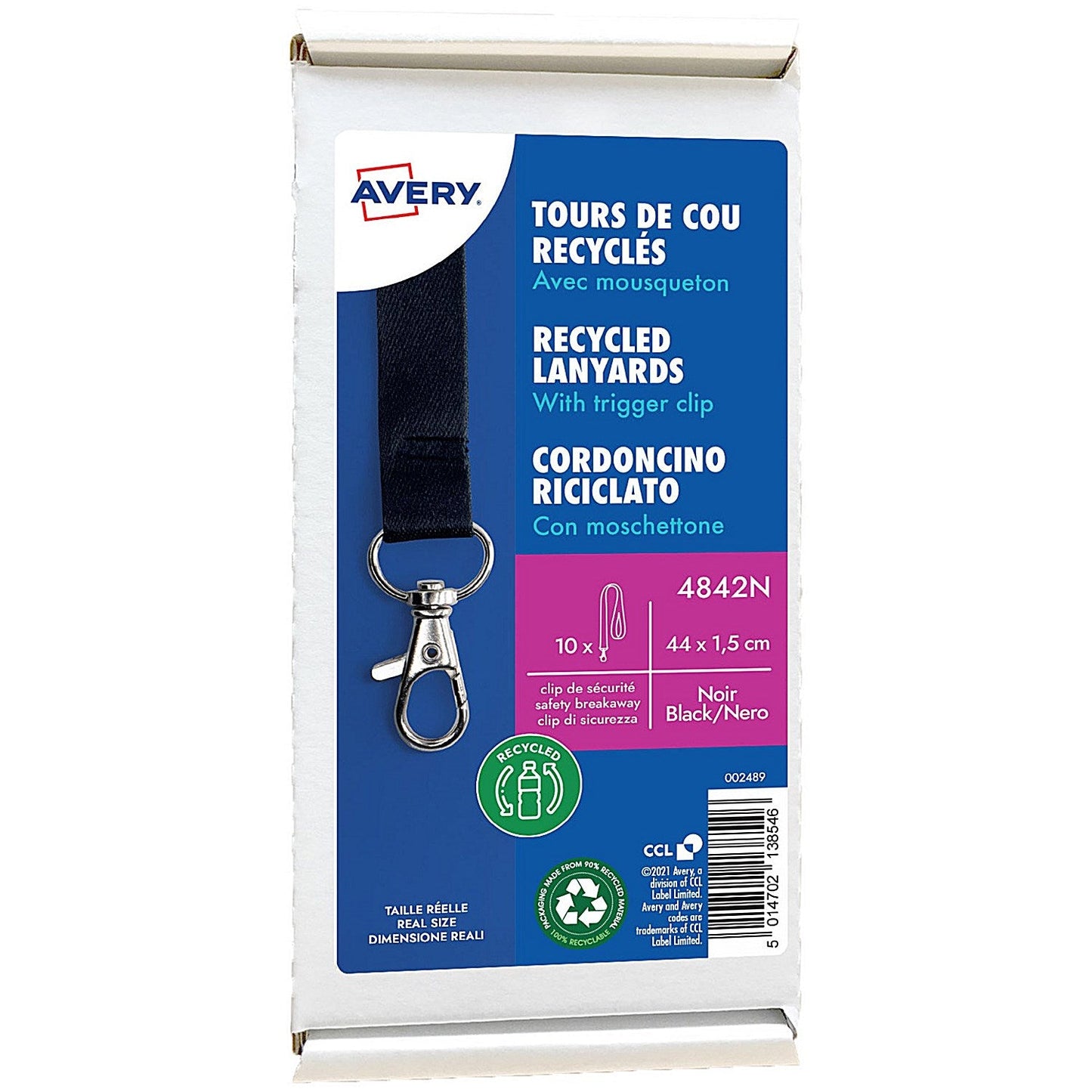 Avery Recycled Lanyard Black with Trigger Clip (Pack 10) - 4842N Easy2Order : 4842N