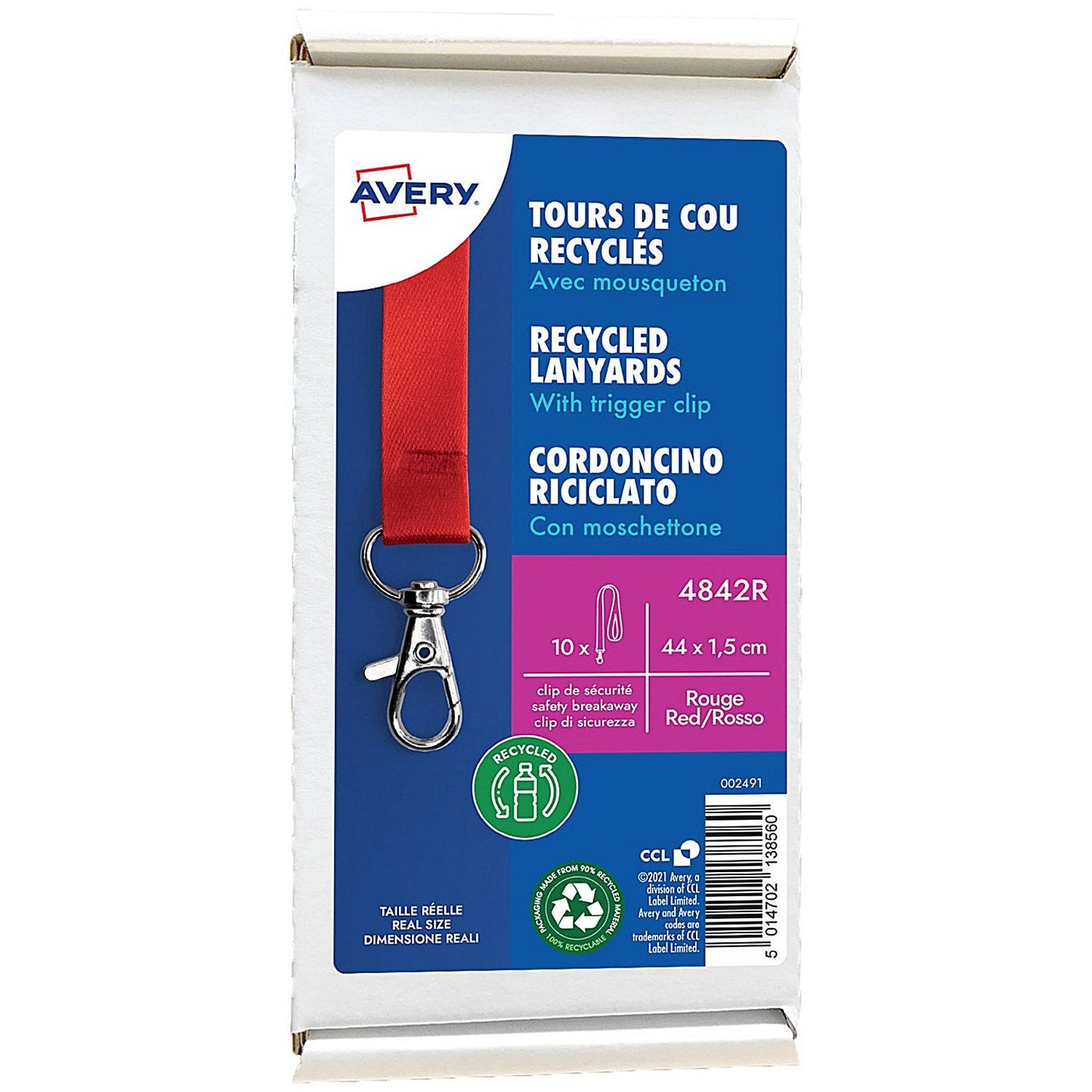 Avery Recycled Lanyard Red with Trigger Clip (Pack 10) - 4842R Easy2Order : 4842R