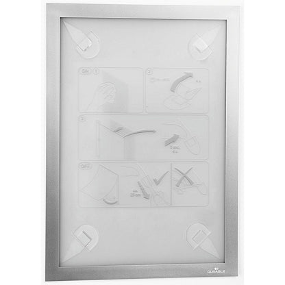 Durable Duraframe Wallpaper Self Adhesive Signage Frame, A4, Silver