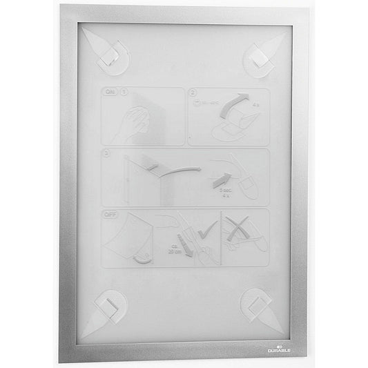 Durable Duraframe Wallpaper Self Adhesive Signage Frame, A4, Silver