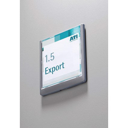 Durable Adhesive Click Sign Wall Mounted Door Sign Holder, 149x148.5mm, Grey