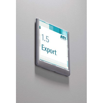 Durable Adhesive Click Sign Wall Mounted Door Sign Holder, 149x148.5mm, Grey
