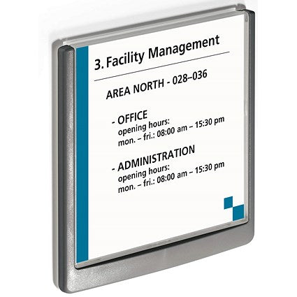 Durable Adhesive Click Sign Wall Mounted Door Sign Holder, 149x148.5mm, Grey