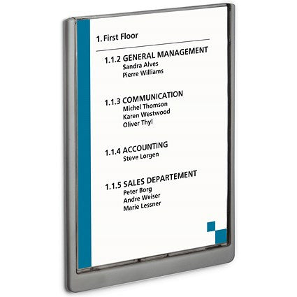 Durable Adhesive Click Sign Wall Mounted Door Sign Holder, A4, Graphite Grey