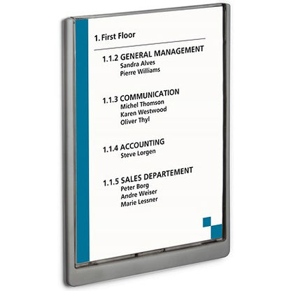 Durable Adhesive Click Sign Wall Mounted Door Sign Holder, A4, Graphite Grey