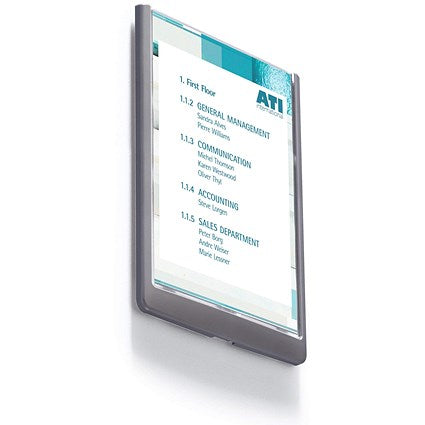 Durable Adhesive Click Sign Wall Mounted Door Sign Holder, A4, Graphite Grey