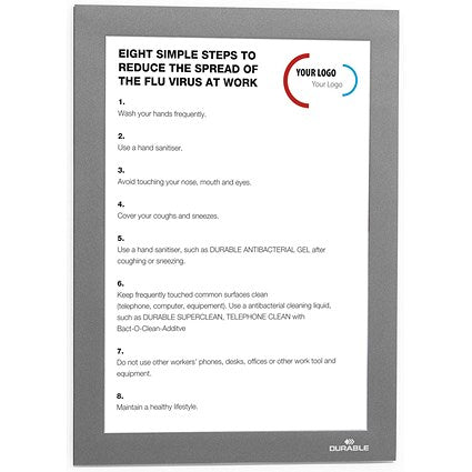 Durable Duraframe Self Adhesive Signage Frame, A5, Silver, Pack of 2
