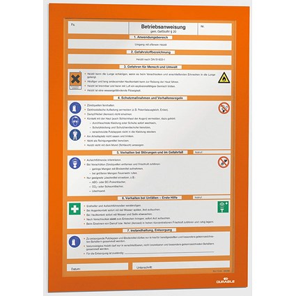 Durable Duraframe Self Adhesive Signage Frame, A4, Orange, Pack of 2