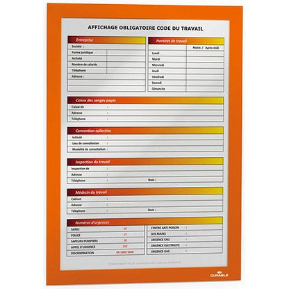 Durable Duraframe Self Adhesive Signage Frame, A4, Orange, Pack of 2