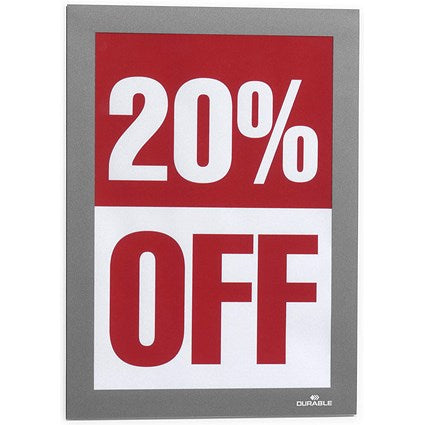 Durable Duraframe Self Adhesive Signage Frame, A5, Silver, Pack of 10