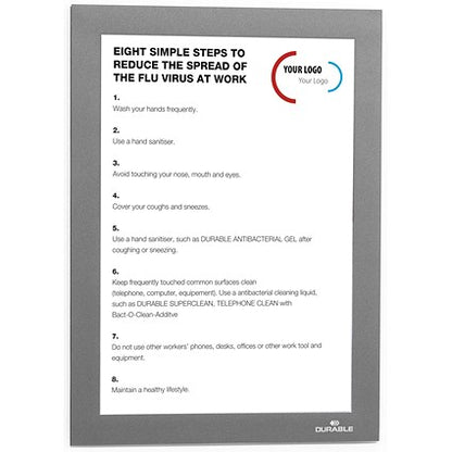 Durable Duraframe Self Adhesive Signage Frame, A5, Silver, Pack of 10