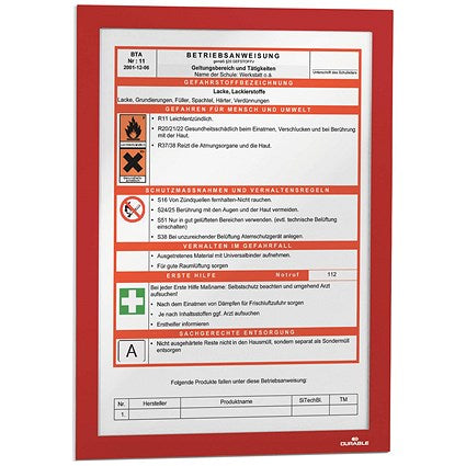 Durable Duraframe Self Adhesive Signage Frame, A4, Red