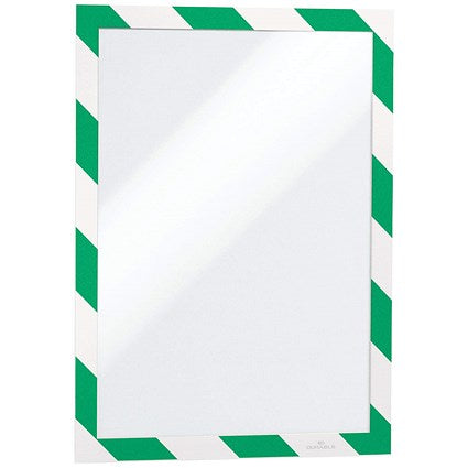 Durable Duraframe Adhesive Hazard Frame, A4, Green & White, Pack of 2